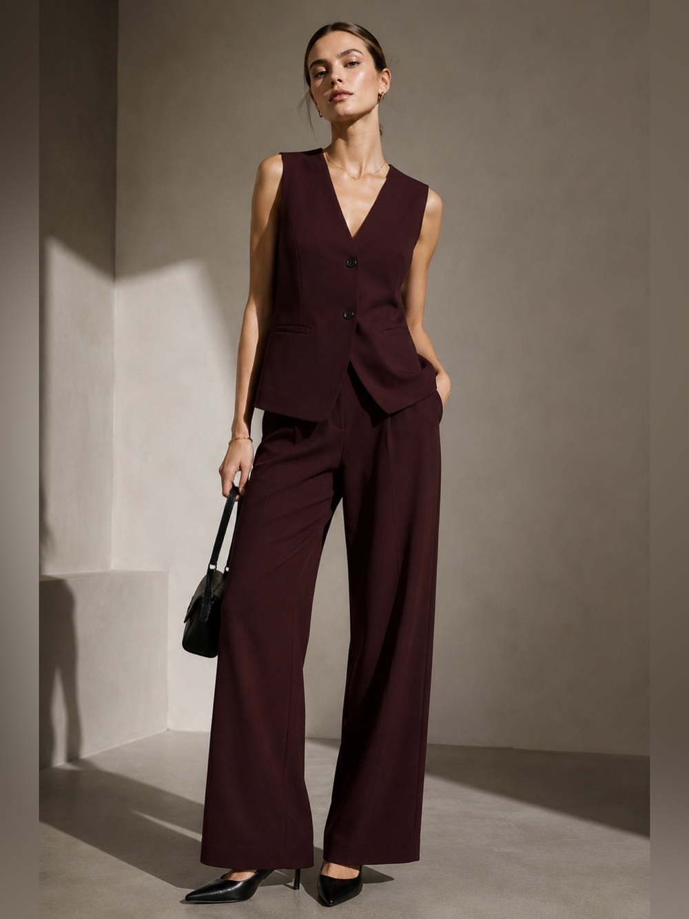 GAP Burgundy Tailored Suit Vest Sleeveless Blazer Waistcoat M Tall
